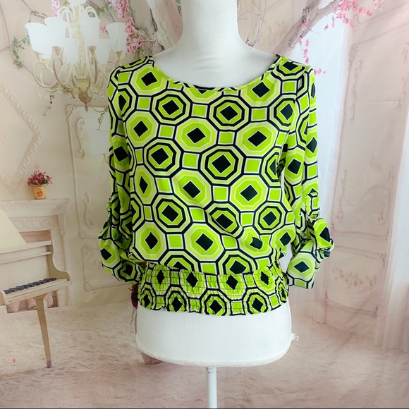 MICHAEL Michael Kors Tops - Michael Kors lime Green Diamond Print blouse